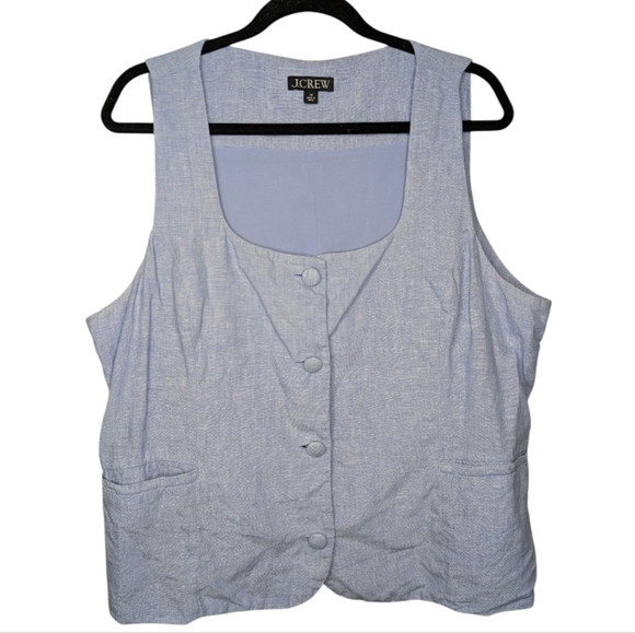 J. Crew Jackets & Blazers - J Crew Scoopneck Linen Blend Vest Top French Blue Women's Size 18 Plus